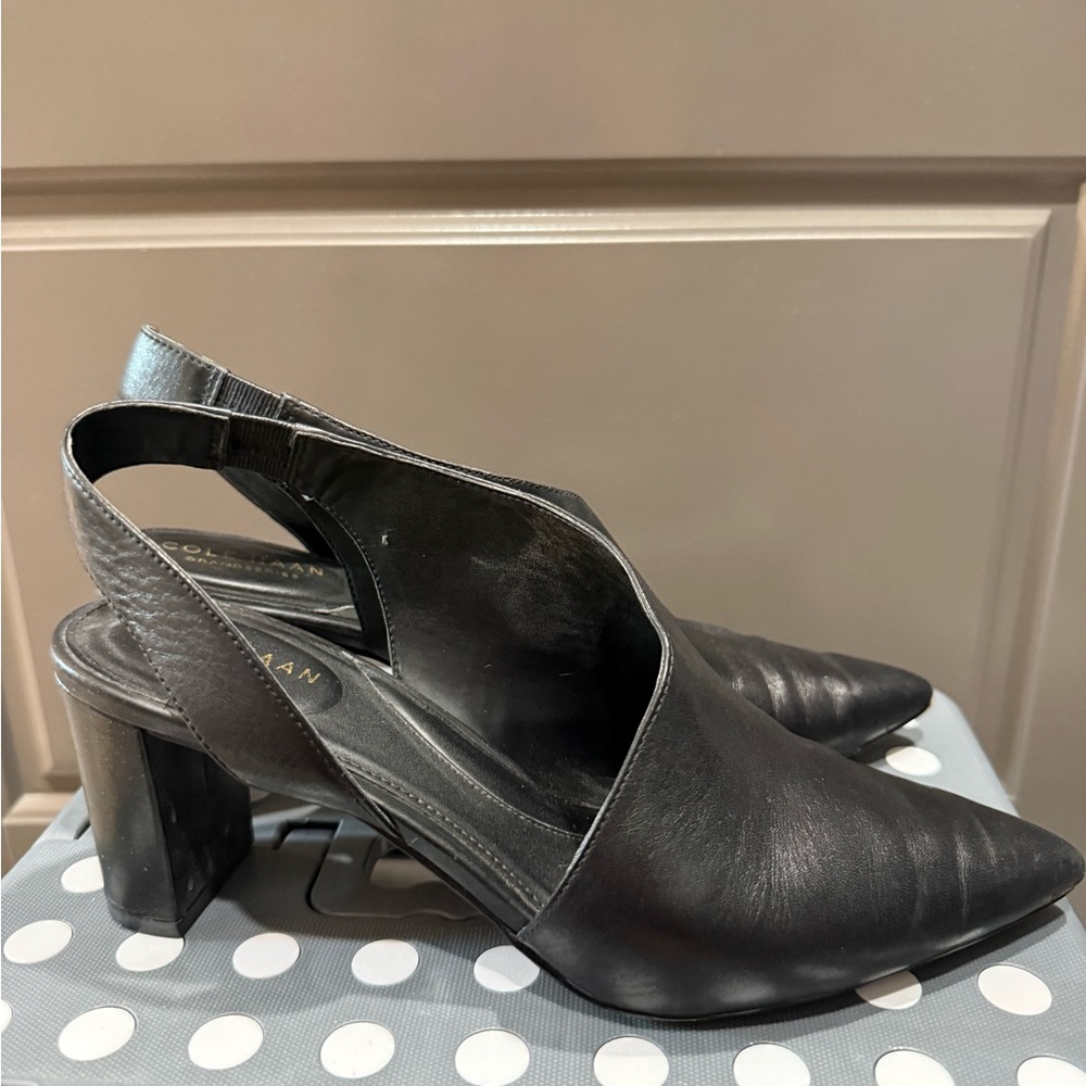 Cole Haan Grande Series Black Leather Pointed Toe Heels - Picture 2 of 3